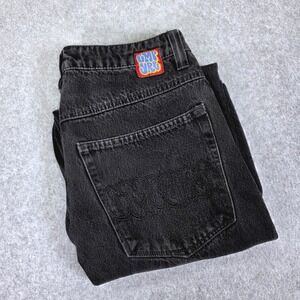 Empyre Loose Fit Baggy Skate Jeans Men's 28 Black Wide Leg Raw Hem Streetwear